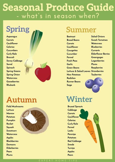 What's In Season? Seasonal Produce Guide (Plus FREE printable!) - Expert Home Tips Food By Season, Cooking In Season, What Food Is In Season, Eating For The Season, Produce Season Chart, How To Eat Seasonally, Eating In Season, Vegetables By Season, Food Seasons