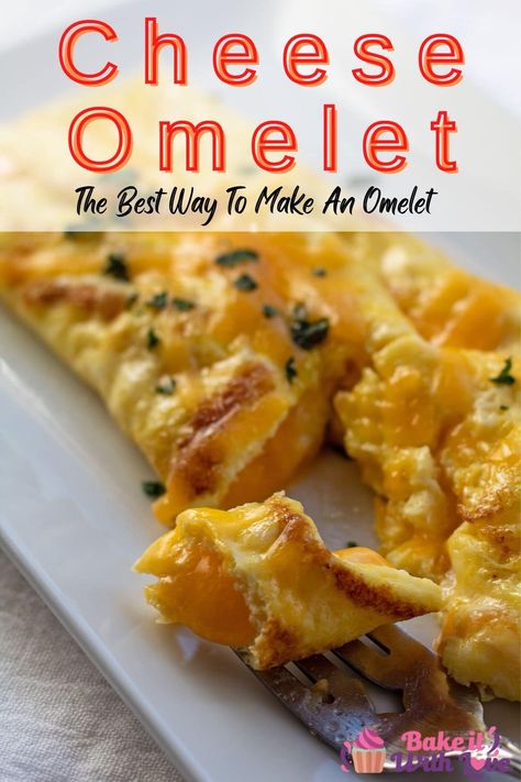 This tasty, savory cheese omelet is the easiest comfort food you could possibly make and it's a family favorite for breakfast, brunch, or dinner! Eggs are beaten and cooked just enough to still be wonderfully tender, then filled with melty cheese! BakeItWithLove.com #bakeitwithlove #cheeseomelet #3eggomelet #howtomake Cheese Eggs Recipe, Cheese Omelette Recipe, Dinner Eggs, Easy Oven Recipes, Omlet Recipes, Omelette Recipe Easy, Cheese Omelet, Cheese Omelette, Kitchen Staples