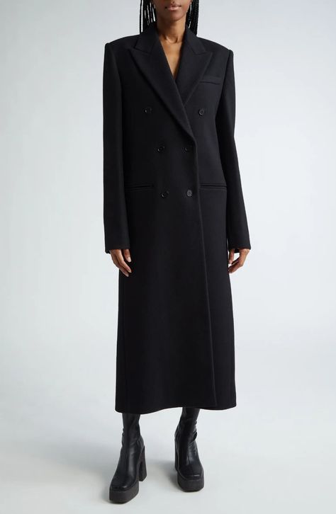 Stella McCartney Oversize Double Breasted Wool Coat | Nordstrom Black Wool Coat Outfit, Wool Coat Outfit, Nyc Winter Outfits, Felt Coat, Black Wool Coat, Savile Row, Coat Outfits, Double Breasted Coat, Jacket Design