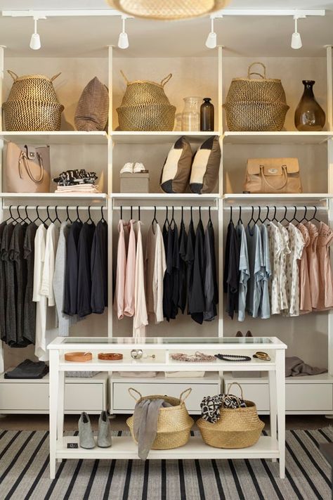 The IKEA ELVARLI system is the perfect clothing storage for any space! You choose how to combine ELVARLI products to create the storage you need, whether you want a reach-in closet, walk-in wardrobe or clothing nook! Elvarli Ikea, Ikea Clothes, Clothes Closet Design, Ikea Elvarli, Ikea Closet System, Diy Kast, Ikea Closet, Closet Hacks, Walking Closet