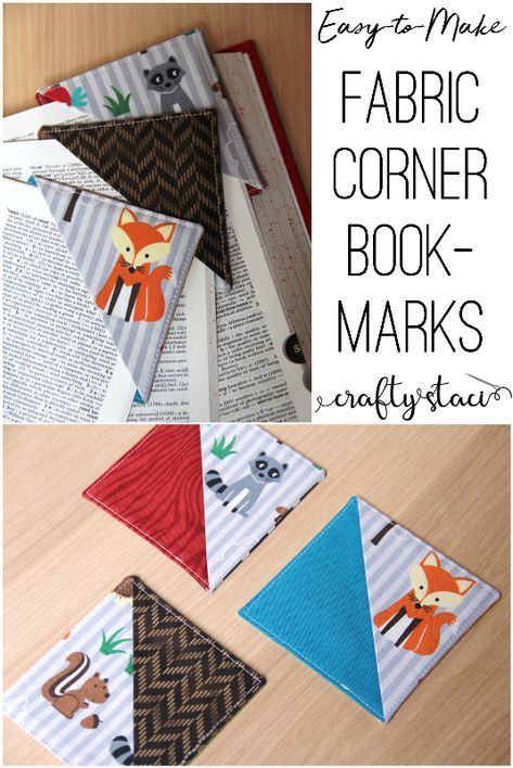 Easy to Make Fabric Corner Bookmarks from craftystaci.com #easysewing #freesewingpattern #sewingforbeginners #scrapbusters Fabric Corner Bookmarks, Syprosjekter For Nybegynnere, Folding Origami, Corner Bookmarks, Beginner Sewing Projects Easy, Leftover Fabric, Creation Couture, Sewing Projects For Beginners, Easy Sewing Projects