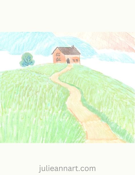 House on a Hill House On A Hill Drawing, Hills Drawing, Easy House Drawing, House Drawing Ideas, Hill Drawing, House In The Clouds, Vine Drawing, Interesting Drawings, Landscape Art Quilts