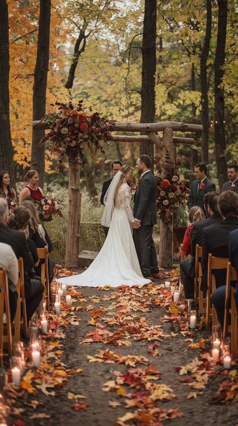 over enchanting fall wedding themes that capture the essence of autumn. From rustic chic to cozy elegance, find inspiration for your perfect fall celebration. Fall Theme Wedding Dress, Wedding Ideas Fall Rustic, Wedding Theme Autumn, October Wedding Theme Ideas, Fall Home Wedding Ideas, Wedding Inspo Rustic, Autumn Colors Wedding, Wedding Fall Theme, Whimsical Autumn Wedding