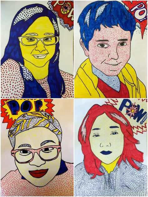 Roy Lichtenstein Art, Elementary Art Lessons, Art Rubric, Art Education Projects, Self Portrait Art, Design Tattoos, 8th Grade Art, Middle School Art Projects, Art Lessons Middle School