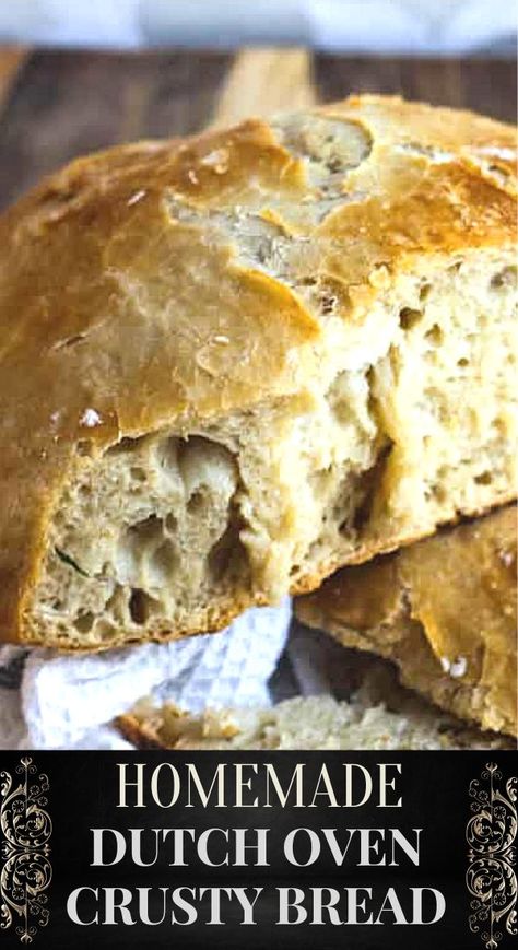 This Homemade Dutch Oven Crusty Bread tastes like the fresh bread straight from the best bakery. But it comes from your oven and it only takes 10 minutes of prep time. There is no kneading involved! Cooking Staples, Homemade Baked Bread, Bread Substitute, Artisan Bread Recipes, Knead Bread, Loaf Of Bread, No Knead Bread, No Knead, Easy Bread Recipes