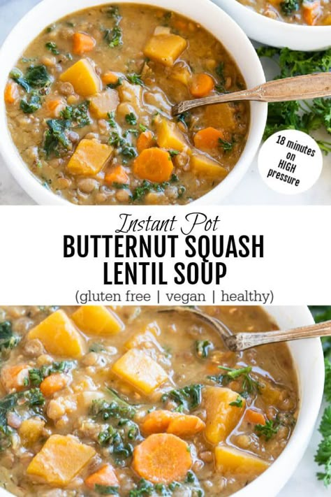 Instant Pot Soup Butternut Squash, Butternut Squash Lentil Soup Instant Pot, Lentil Soup With Butternut Squash, Healthy Lentil Soup Instant Pot, Butternut Squash Soup Instantpot, Butternut Soup Instant Pot, Butternut Squash Stew Vegan, Butternut Squash Recipes Instapot, Butternut Squash Lentil Recipes