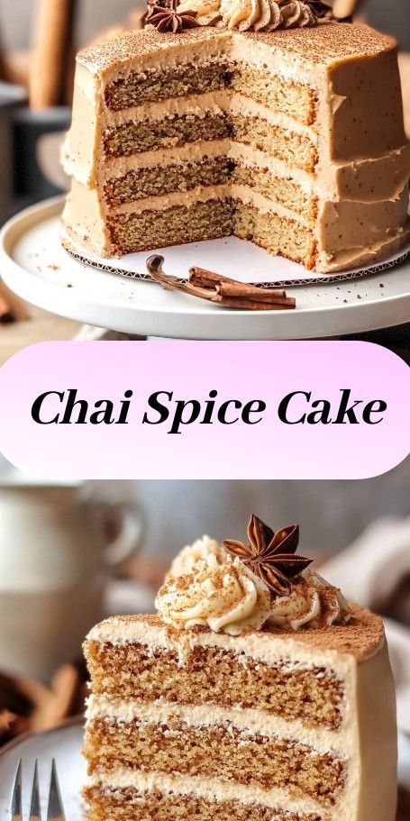 Chai Spice Celebration Cake - A moist and flavorful cake infused with the warm spices of chai, topped with a creamy spiced frosting. Perfect for fall gatherings! #ChaiCake #AutumnBaking #FallRecipes Apple Chai Cake, Chai Spiced Cake, Vegan Chai Cake, Spiced Frosting, Chai Spice Cake, Chai Cake Recipe, Chai Cake, Apple Chai, Blueberry Lemon Scones