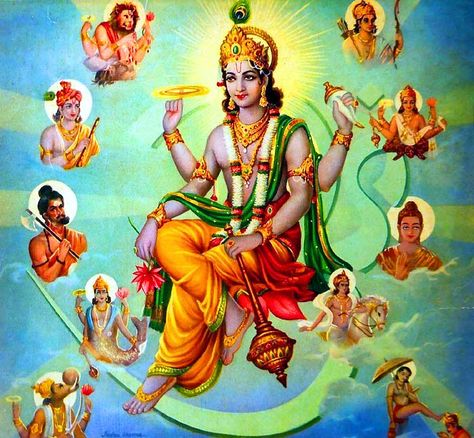 Dashavatar or dashavatara refers to the ten avatars of Lord Vishnu to restore the eradicate evil from earth and to restore the Dharma. See all avatars here. Vishnu Mantra, Vishnu Avataras, Raja Ravi Varma, Vishnu Wallpapers, Lord Vishnu Wallpapers, Hindu Mythology, Shri Krishna, The Hindu, Krishna Painting