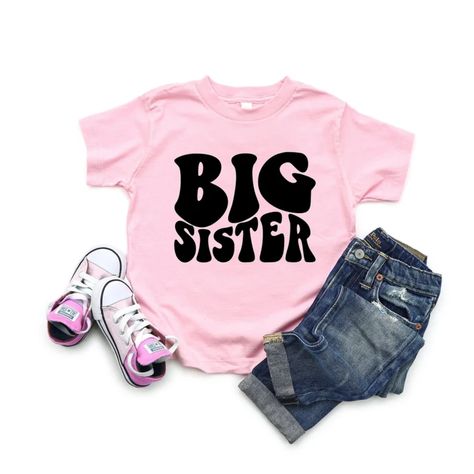 Big Sister Groovy Shirt Promoted to Big Sister Big Sister - Etsy Canada Pregnancy Announcement To Sister, Sister Announcement, Big Sister Announcement, Groovy Shirt, Promoted To Big Sister, Announcement Pregnancy, Sibling Shirts, Sister Shirt, Big Sister Shirt