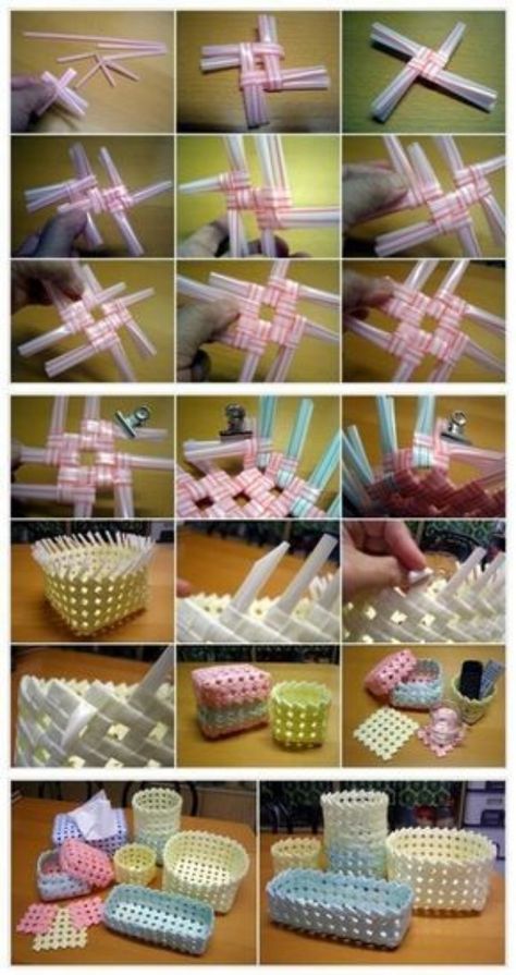 40 Repurposing Plastic Straw Crafts Ideas - Bored Art Plastic Straw Crafts, Drinking Straw Crafts, Diy Storage Containers, Straw Art, Diy Straw, Straw Crafts, Straw Weaving, Tags Diy, Origami 3d