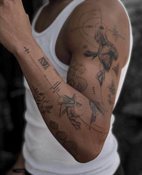 Men’s Small Aesthetic Tattoos, Light Patchwork Tattoo Men, Mens Tattoos Aesthetic, Sunshine Tattoo Men, Alex Costa Tattoo, Aesthetic Arm Tattoos Men, Private Victories Tattoo, Tattoo Man Aesthetic, Toji Tattoo Ideas