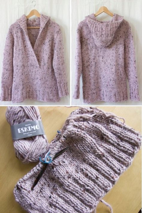 Pinky Campfire (Knitted Jumper with hood) - Free Pattern Hooded Pullover Knitting Pattern, How To Knit A Hood For A Sweater, Knitted Clothing Patterns, Knit Hoodie Pattern Free Women, Worsted Weight Knitting Patterns, Top Down Knitting Patterns Free, Knitted Sweater Pattern Free, Free Knitted Sweater Patterns, Knit Hoodie Pattern