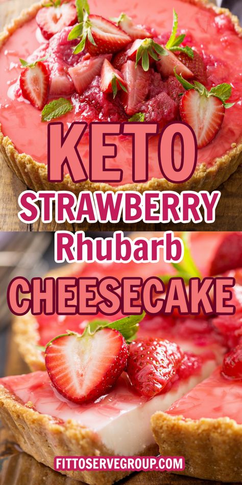 Keto Strawberry Rhubarb Recipes, Rhubarb Keto, Strawberry Rhubarb Cheesecake, Strawberry Rhubarb Tart, Keto Rhubarb, Recipes Rhubarb, Rhubarb Cheesecake, Paleo Desert, Strawberry Rhubarb Recipes