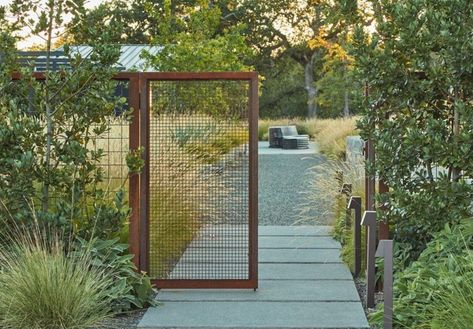 Gravel Patio, Country Modern, Wall Seating, Fence Design, Architectural Features, Modern Landscaping, Gate Design, Garden Gates, Landscape Walls