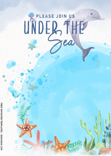 Get 7+ Under The Sea Themed Birthday Invitation Templates With Mermaid #free #freeinvitation2019 #birthday #disney #invitations #invitationtemplates Under The Sea Invitations, Under The Sea Birthday Invitations, Sea Birthday Invitations, Ariana Birthday, Under The Sea Invites, Baby Reception, Shark Birthday Party Invitation, Under The Sea Background, Underwater Birthday