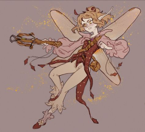 DnD Character Pink Fairy Character Design, Dnd Fairy Oc, Fairy Artificer Dnd, Fairies Character Design, D&d Fairy Character, Fairy Design Character, Fairy Bard Dnd, Male Fairy Drawing, Fairy 5e