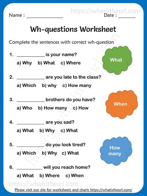 Wh questions are What, Where, When, How many and some others too.  This worksheet has a list of 10 questions with answers page too.  The students need to fill in the blank place with the right wh question.Please download the PDF Wh Questions Worksheets – Exercise 8 What's This Worksheet, Wh Question Worksheet, Wh Questions Worksheet, Wh Questions Exercises, Wh Questions Activities, Picture Comprehension, Preschool Number Worksheets, Questions With Answers, Reading Comprehension Lessons