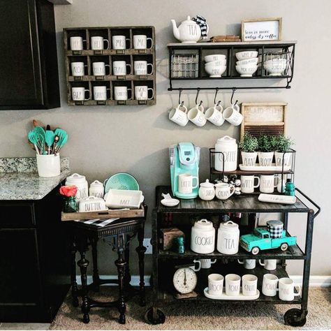 Black And Teal Kitchen Decor, Black Teal Kitchen, Black White Teal Kitchen, Teal Kitchen Accessories, Black And Turquoise Kitchen, Retro Teal Kitchen, Teal Coffee Bar, Black And Teal Kitchen, Teal Farmhouse Kitchen