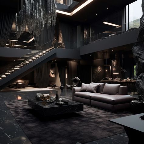 dark lighting bedroom Dark Modern House Interiors, Black Luxury House, Mafia House Aesthetic, Dark House Aesthetic, Black Modern House, Dark Modern House, Interior Design Secrets, Mansion Aesthetic, Dark Modern