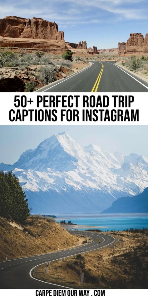 Perfect Road Trip Instagram Captions for your Travel Photos. Whether you are road tripping in the USA, road tripping in Canada or somewhere else in the world, use these road trip captions for Instagram when you share your photos! Captions for Road Trips | Captions for Vacation Photos | Road Trip Quotes for Instagram Long Road Caption, Scenic Route Caption, Scenic Route Quotes, Instagram Captions Travel Mountains, Road Trip Instagram Captions, Captions For Road Trips, Roadtrip Captions Instagram, Road Captions Instagram, Roadtrip Captions