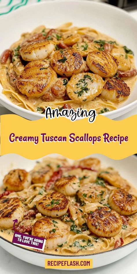 Tuscan Scallops, Dinner Ideas To Impress, Scallops Dinner Ideas, Sauce For Scallops, Scallops Dinner, Best Scallop Recipe, Shrimp And Scallop Recipes, Easy Scallop Recipes, Florentines Recipe