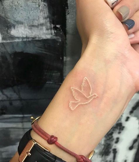 Small Dove Tattoo Design For Women, White Dove Tattoos, Small Dove Tattoos, Simple Bird Tattoo, Dove Tattoo Design, Dove Tattoos, Dove Tattoo, Cute Little Tattoos, Cute Tiny Tattoos