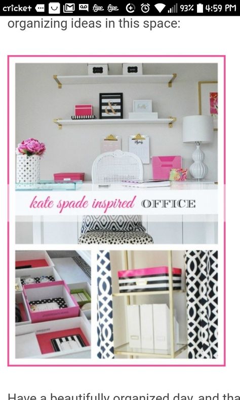 Kate Spade Inspired Bedroom, Kate Spade Office, Diy Office Decor, Desk Organization Diy, Work Office Decor, Kate Spade Inspired, Diy Office, Office Workspace, Craft Room Office