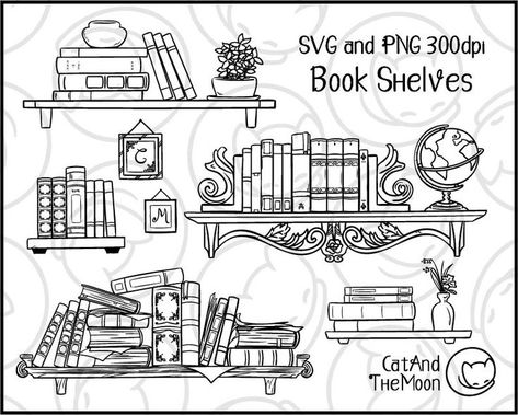 Library Drawing, Banner Doodle, Bookshelf Aesthetic, Cute Monsters Drawings, Book Svg, Bookshelf Art, Buch Design, Adult Coloring Designs, Art Shelves