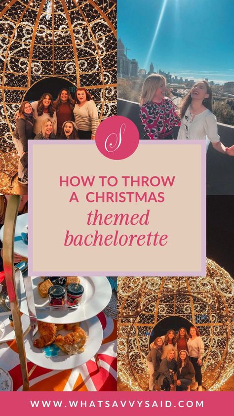 Do you have a December Bride to be and need to plan a bachelorette party? Why not make it Christmas and holiday themed! Today What Savvy Said is sharing her full itinerary and guide to planning the perfect holiday bachelorette in Atlanta! Visit the blog and get the full guide today! December Bachelorette Party Ideas, Christmas Theme Bachelorette, December Bachelorette Party, Christmas Themed Bachelorette Party, Christmas Bachelorette Party Theme, Christmas In Atlanta, Plan A Bachelorette Party, December Bride, Christmas Bachelorette Party