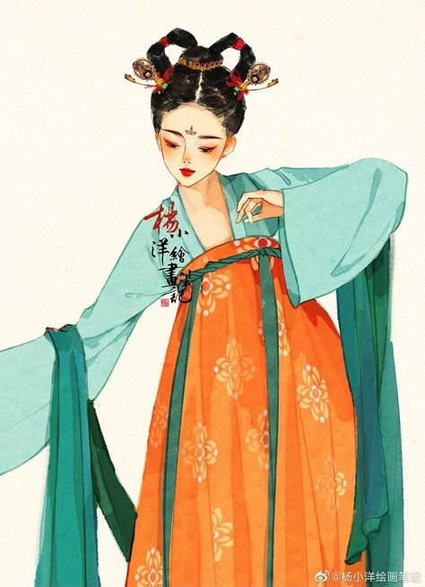 Chinese Traditional Dress Drawing, Hanfu Art, Art Folio, Chinese Traditional Costume, Art Chinois, Chinese Art Painting, Digital Art Beginner, Tang Dynasty, Outline Drawings