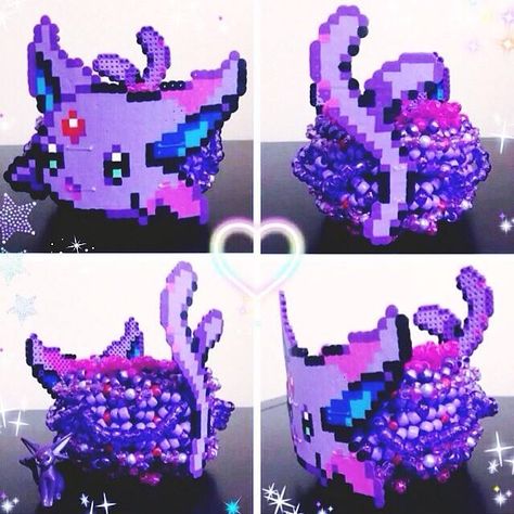 Espeon kandi cuff Kandi Cuff With Perler, Epic Kandi Cuff, Kandi Backpack, Pokemon Kandi, Kandi Creations, Kandi Jewelry, Kandi Designs, Kandi Singles, Kandi Mask