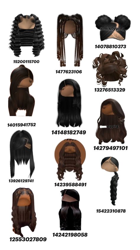 Brown Hair Roblox Id, Baddie Codes, Black Hair Id Roblox, Berry Avenue Hair, Berry Ave Hair, Hairstyles With Curled Hair, Roblox Hair Codes, Barry Avenue Codes, Berry Avenue Code