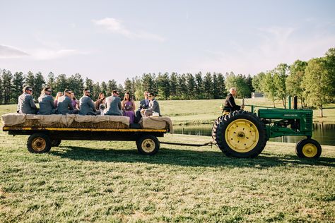 #wedding #hayride #reception Wedding On The Farm, Pasture Wedding Reception, Wedding Hayride, Tractor Wedding Ideas, Farmer Wedding Ideas, Hay Field Wedding, Farmers Wedding, Wedding Tractor, Dairy Farm Wedding