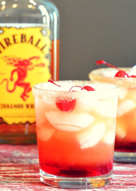 Fireball Holiday Drinks, Fall Bar Drinks, Fireball Cherries, October Cocktails, Fireball Whiskey Drinks, Fireball Mixed Drinks, Fireball Drinks Recipes, Fireball Whiskey Recipes, Fireball Cocktails