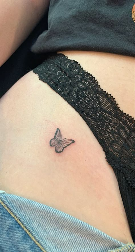 Butterfly Abdomen Tattoo, Butterfly Pelvic Tattoo, Butterfly Tattoo On Hip, Butterfly Tattoo Belly, Butterfly Tattoo Women, Tattoo On Waist, Butterfly Tattoo Hip, Butterfly Buttcheek Tattoo, Waist Tattoos For Women Side