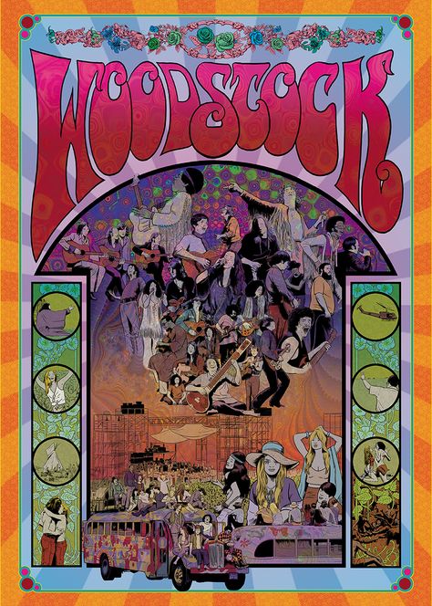 Woodstock 1969 Poster, Woodstock Poster, Hippie Posters, Rock & Roll, Woodstock 1969, Woodstock Festival, Retro Graphic Design, Hippie Culture, Music Festival Poster