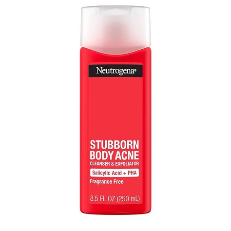 Gently cleanse and exfoliate acne-prone skin while clearing up and helping prevent breakouts with Neutrogena Stubborn Body Acne Cleanser amp; Exfoliator with Salicylic Acid, a BHA, and PHA. Ideal for use on the back, chest and shoulders, this acne body wash from a dermatologist-recommended brand is formulated with dermatologist tested ingredients. 1% salicylic acid, a proven acne fighting ingredient to treat and help prevent future breakouts, and gluconolactone (PHA) to provide gentle exfoli... Bha Body Wash, Acne Body Wash, Acne Cleanser, Post Acne Marks, Salicylic Acid Acne, Body Acne, Acne Cleansers, Acne Blemishes, How To Exfoliate Skin