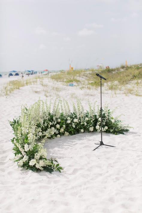 Beach Wedding Ceremony Florals, Beach Wedding Small Ceremony, Minimal Wedding Aisle, Beach Ceremony Flowers, Sandpearl Resort Clearwater Wedding, Minimalist Beach Wedding Decor, Simple Beach Wedding Ceremony Decor, Beach Backyard Wedding, Coastal Wedding Florals