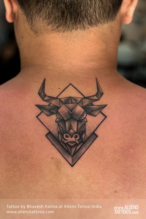 Taurus Tattoo Men Forearm, Back Neck Tattoo Men Ideas, Bull Tattoos For Men, Taurus Tattoos Men, Taurus Tattoo Ideas Men, Bulls Tattoo, Taurus Tattoo For Guys, Bull Tattoo Drawing, Bull Tattoo Men