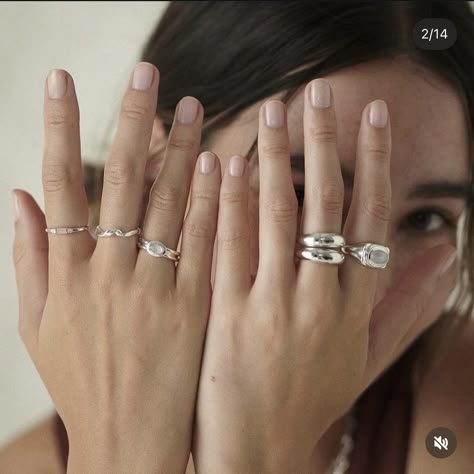 Jewelry Stack, Simple Silver Jewelry, Ring Stacks, Daisy Jewelry, Moonstone Ring Sterling Silver, Silver Rings Simple, Bold Rings, Ring Inspo, Silver Ring Set