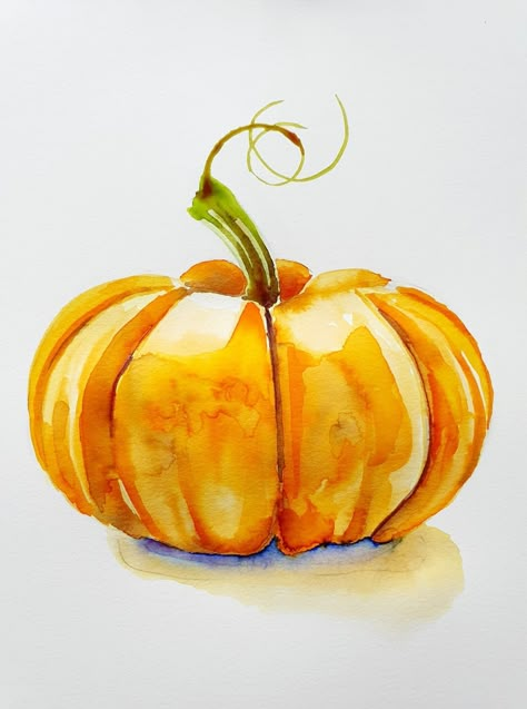 Paint Pumpkins, Pumpkin Watercolor, Vegetable Painting, Watercolor Paintings For Beginners, Watercolor Fruit, Watercolour Inspiration, Watercolor Pumpkins, Watercolor Paintings Easy, Fall Watercolor