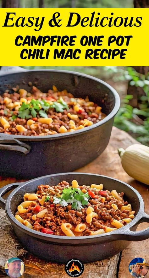 Campfire One Pot Chili Mac Recipe One Pot Chili Mac, One Pot Chili, Bison Recipes, Chili Mac Recipe, One Pot Cooking, Chili Chicken, Meal Options, Chili Mac, Vegetable Lasagna