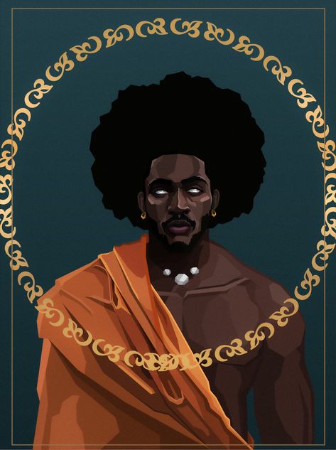 Afrofuturism Character Design, Afro Anime Art, African King Art, Black God Art, African Man Art, Black Anime Men, Black Afro Art, Black King Art, Black Men Art