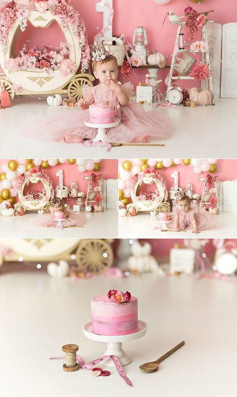 Cinderella First Birthday Photo Shoot, Princess Theme Smash Cake, Once Upon A Time Cake Smash, Princess Theme Photoshoot, Princess Smash Cake, Princess Cake Smash, Princess Smash Cakes, Cake Smash Theme, Baby Birthday Photoshoot