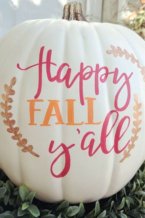 Painting Real Pumpkins Ideas, Painting Pumpkins Ideas Diy Cute, Christian Pumpkin Painting, Cute Painted Pumpkin Ideas, Pumkin Ideas, Pumpkin Inspo, Pumpkin Designs Painted, No Carve Pumpkin, Pumpkin Inspiration