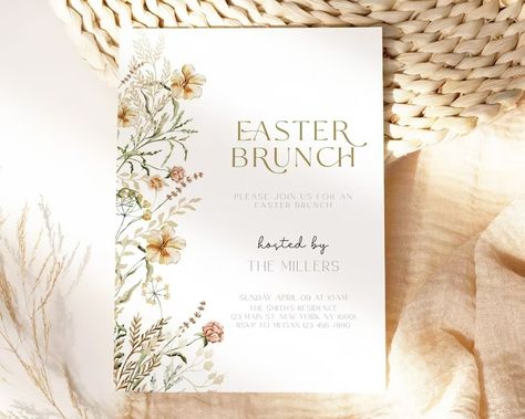 Floral Easter Brunch Invitation, Easter Brunch Invite, Easter Invitation, Easter Egg Hunt Invitation, Editable Template, Instant Download - Etsy Israel Easter Brunch Hosting, Easter Favors, Easter Invitations, Graduation Cupcake Toppers, Easter Event, Easter Tablescapes, Brunch Invitations, Invitation Floral, Easter Egg Decorating