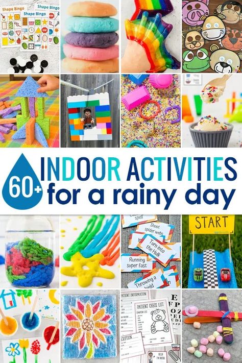 Whether you are stuck inside because of bad weather, the cold, feeling under the weather, or something else - these indoor activities will make it the best day every! We have over 60 indoor activities for families to do together! Try these indoor activities for preschoolers, toddlers, kindergartners, and elementary age kids in grade 1, grade 2, grade 3, grade 4, grade 5, and grade 6 too.  These fun rainy day activities will make the day go quickly while creating some fun memories too! Fun Rainy Day Activities, Cold Feeling, Rainy Day Activities For Kids, Prek Ideas, Indoor Picnic, Have The Best Day, Simple Science, Rainy Day Crafts, Feeling Under The Weather