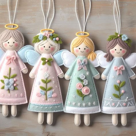 Angel Ornaments Diy, Dolls Handmade Diy, Diy Felt Christmas Ornaments, Felt Angel, Christmas Sewing Projects, Felt Crafts Patterns, Felt Crafts Christmas, Needle Felted Christmas, Felt Christmas Decorations