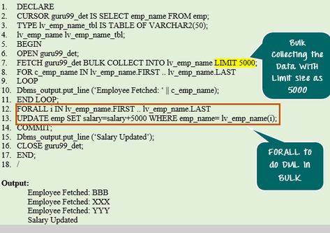 "Oracle PL/SQL BULK COLLECT: FORALL Example  https://www.guru99.com/pl-sql-bulk-collect.html Oracle Sql, Pl Sql, Computer Science Programming, Programming Languages, Data Science, Computer Science, Programming, Science, Computer