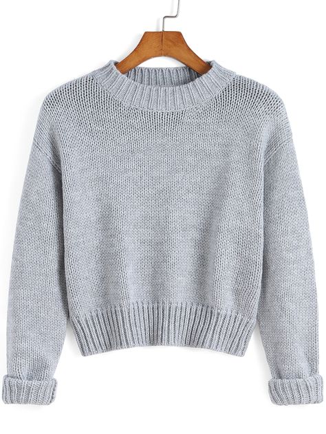 Crop Knit Sweater, Loose Pullover Sweater, Cropped Knit Sweater, Grey Knit Sweater, Grey Pullover, Beautiful Knitting, Knitting Women Sweater, Long Sleeve Crop, Fall Sweaters